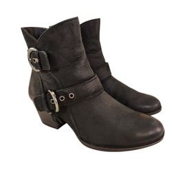 EARTH (KALSO) ANKLE ZIPPER 2 BUCKLES BLACK OLIVE BOOTS SIZE 7 B WOMAN