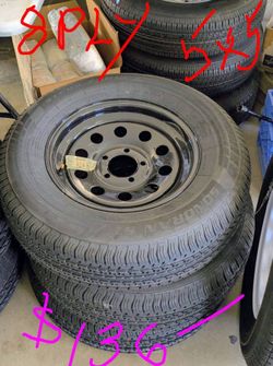 Trailer Tires New st205x75xr15 " 8 ply ", mounted on 5 on 5 lug New wheels