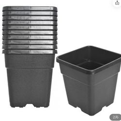 10 Pcs Plastic Planter Pots 10 Gallon Black Flower Square Pot  Garden Yad Office with Drainage Hole