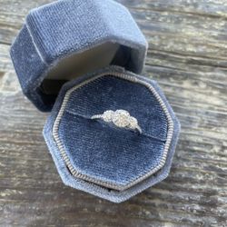 3 Stone 18k White Gold Halo Forevermark Engagement Ring