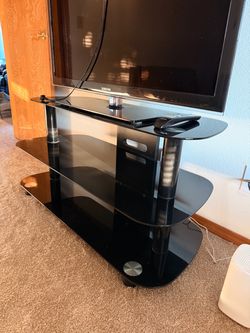 3-Tier Black Glass TV Stand