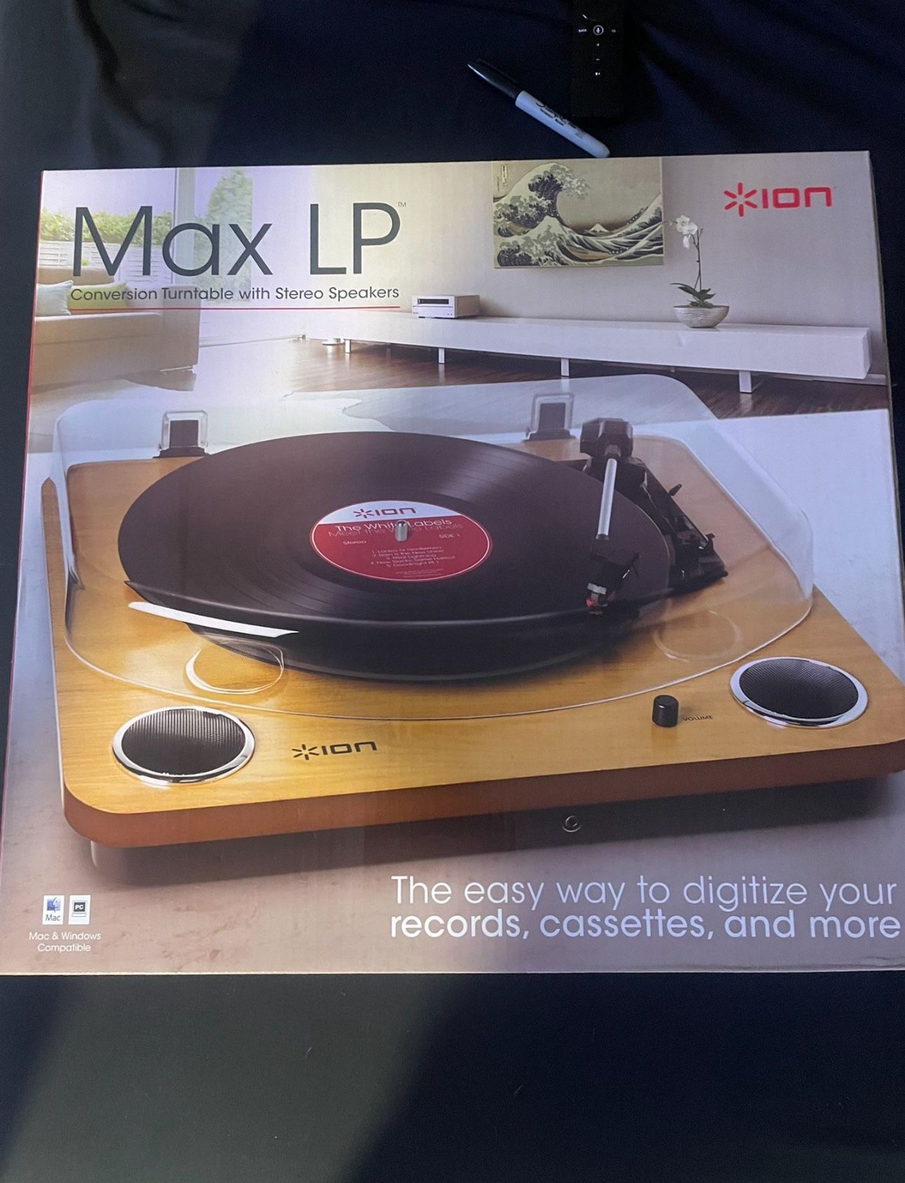 New Vinyl Record Player ION Audio Max LP - Turntable with Built In Speakers, USB Output for Conversion and Three Playback Speeds - Natural Wood Finish