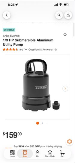 Everbilt 1/3 HP Submersible Aluminum Utility Pump