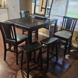High Top Dining Table With 4 High Back Chairs