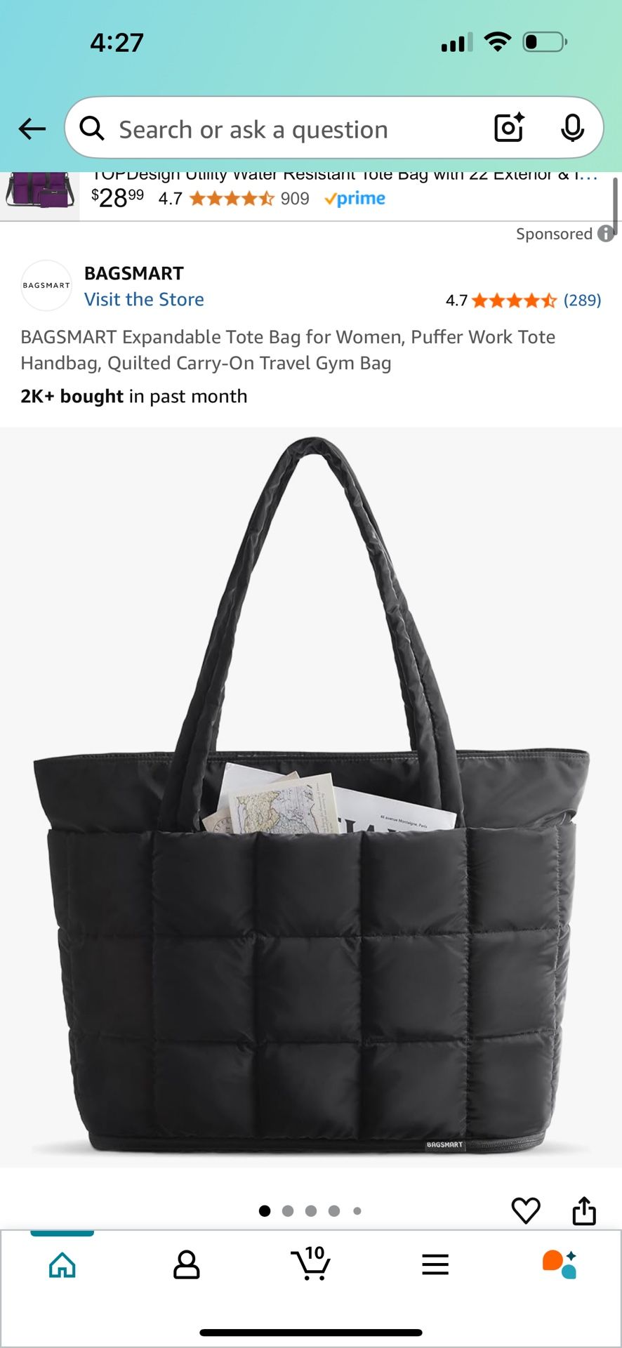 Black Puffy Tote Bag- Bagsmart
