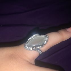 Sterling Silver Diamond Opal Engagement Ring