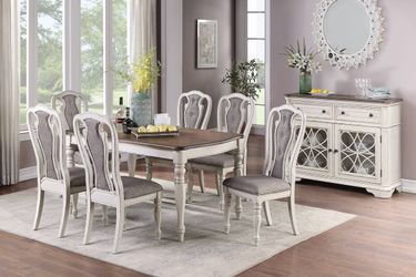 7 Piece Dining Set - Antique White/Dark Oak Color