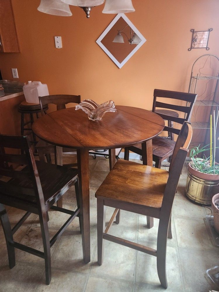 HIGH BOY - Wood Kitchen Tall With 4 Chairs - MOVING SALE PRICE IS FLEXIBLE ALL MUST GO!!