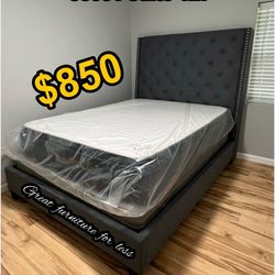Queen size bed frame with pillow top mattress and Boxspring brand new