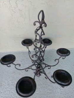 Vtg Black Wrought-iron Chandelier Large 27" x 24"
