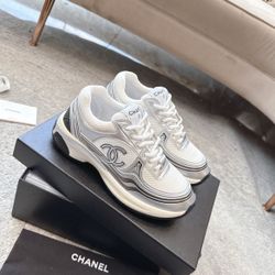 Chanel Sneakers, White & Silver