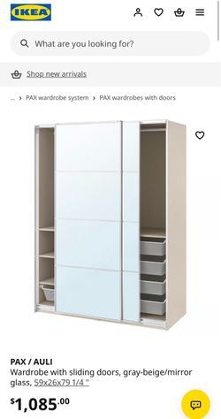 IKEA Pax Wardrobe with sliding mirror doors