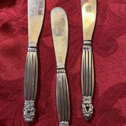 Three Heavy Silver Butter Knives