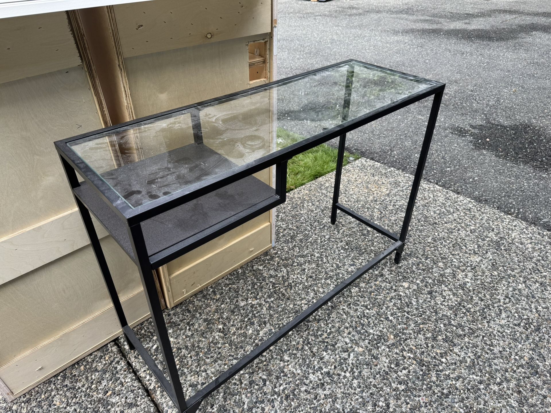 Small Desk, Table Lamp And Ottoman