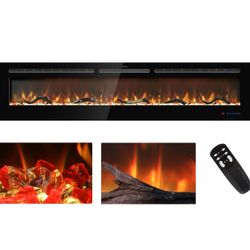 407 80 inches Electric Fireplace Inserts, Recessed and Wall Mounted Fireplace Heater, Linear Fireplace w/Thermostat, Remote & Touch Screen, Multicolo