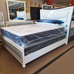 White Queen Bed Dresser And Mirror 