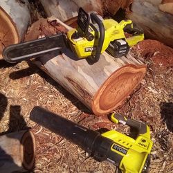 Ryobi 40 Volt 14 Inch Chainsaw And Jetfan Blower With 1 Battery And Charger