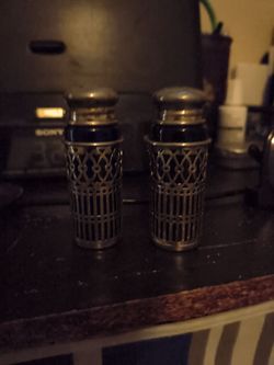 Pure blue cobalt salt and pepper shakers wrapped in silver