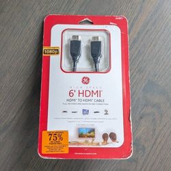 GE 6' High Speed HD 3D 4k 1080p HDMI Cable, Black