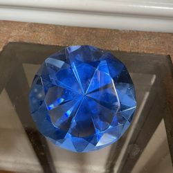 Blue Crystal Glass Diamond  Paperweight  3”Diameter 