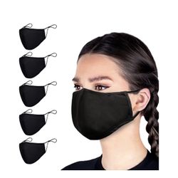 Black Cloth Face Masks - 5 Pack，washable