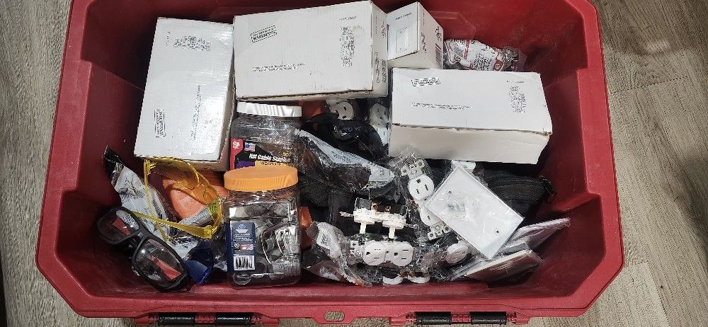 Electrical Bundle Outlets Safety Glasses Cable Staples Klein Fish Tape 1/2 Inch Connectors Wire Nuts Recepticle Covers