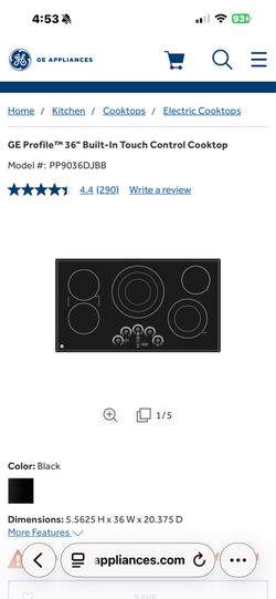 NEW IN BOX. GE PROFILE 36” 5 ELEMENTS ELECTRIC COOKTOP 7/19/26