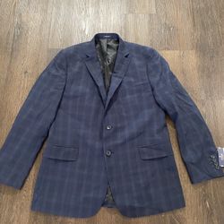 NEW Men’s Navy Blue Plaid Classic Fit Suit Jacket Size 42 Regular Stafford #17
