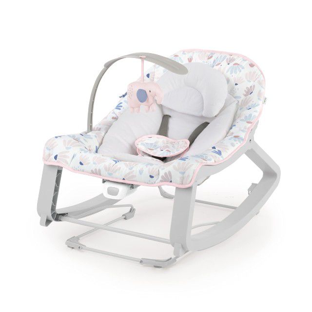 New Ingenuity Keep Cozy 3-in-1 Grow with Me Vibrating Baby Bouncer (Pink Burst) Infant to Toddler