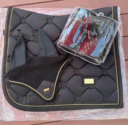 Equestrian Stockholm ES Black Gold Dressage Saddle Pad Set