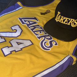 MITCHELL & NESS NBA AUTHENTIC JERSEY LOS ANGELES LAKERS 2008-09 KOBE BRYANT - YELLOW, w/ LA Lakers Mamba Mentality Snapback