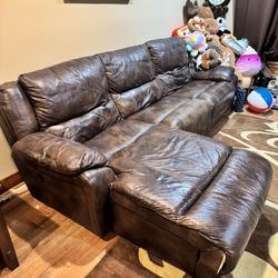 13 Year Old Flex Steel 3-part Leather Couch With Chaise