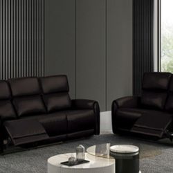 Brand New Black Leather Power Reclining Sofa & Loveseat 
