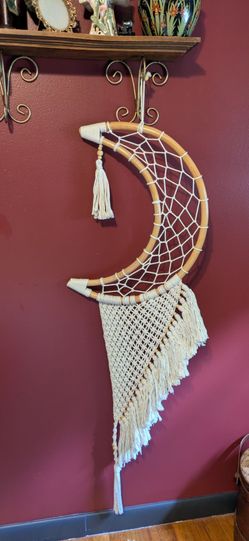 Boho Macrame Crescent Moon Dream Catcher Wall Hanging (Approx.14" × 54")