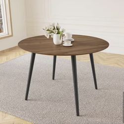 Walnut 43.3 in. Modern Round Dining Table