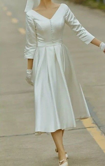 Vintage A Line Satin Tea Wedding Dress