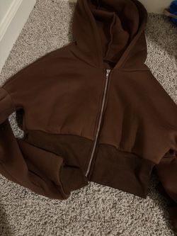 Brown Zip-Up Cropped Hoodie