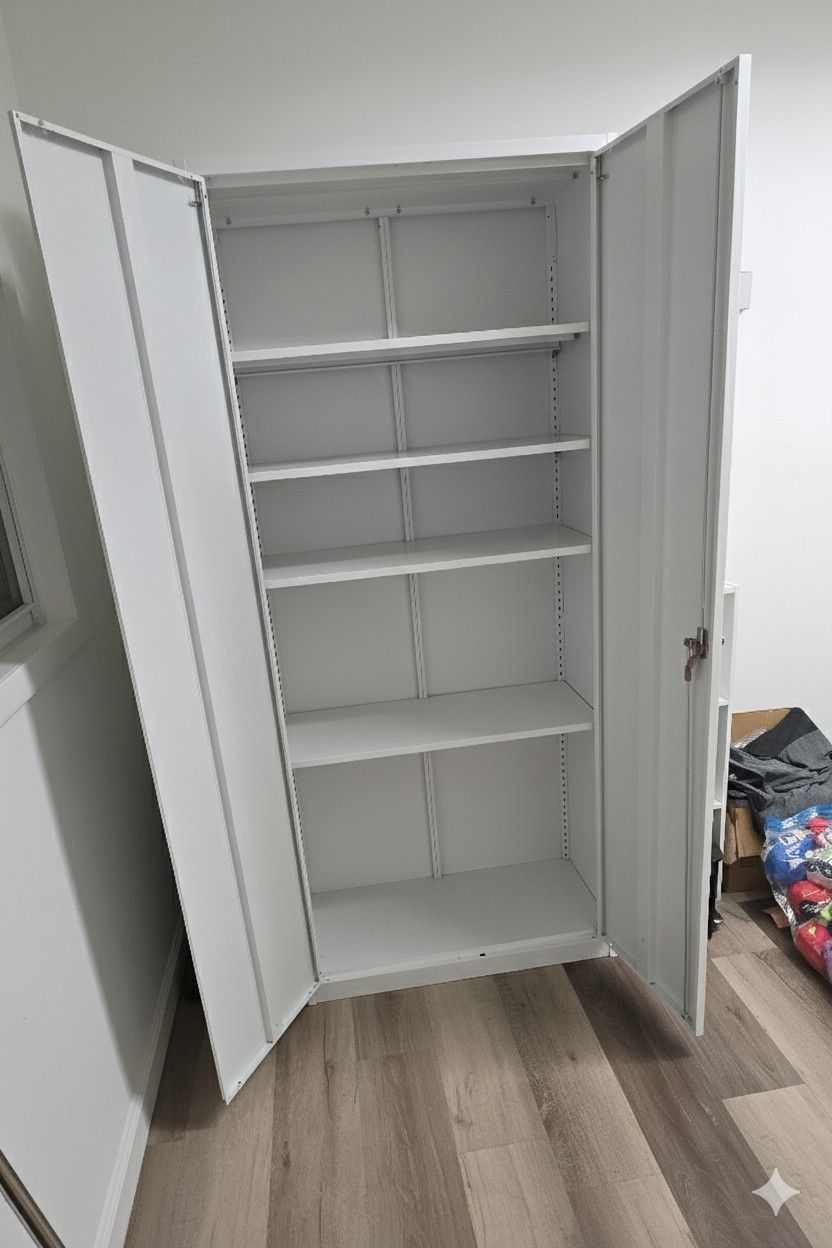 🔥 QUICK SALE! Tall White Metal Locking Storage Cabinet / Garage Utility Pantry