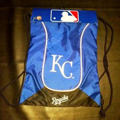 Brand New KC Kansas City Royal Black/Blue Drawstring Backpack Backsack 13.5”x 18”.