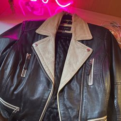 Black And Cream Leather Jacket 