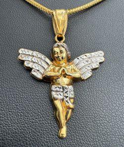 Jewelry 10k hollow two tone yellow gold religious mystic angel Pendant charm