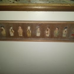 Antique Chinese Framed Silk Dolls In Wooden Frame , Real Hair On Dolls