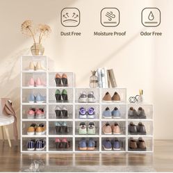 Clear Shoe Boxes Stackable 12 Pack, Plastic Shoe Boxes for Shoe Storage Box, Organizing Sneakers, Boots, Shoe Box Storage 