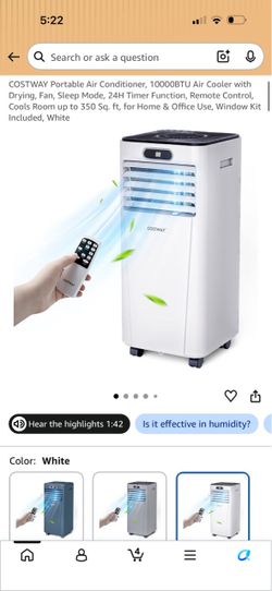 10000 BTU Portable Air Conditioner White