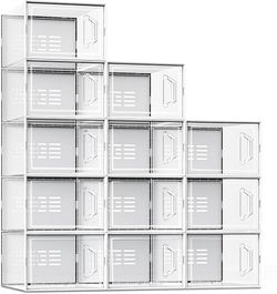 12 Clear Stackable Shoe Storage Box Organizer 13” x 10” x 6”