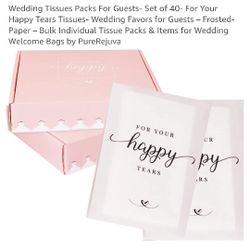 Happy Tears Tissues- Wedding Favors for Guests Frosted- Paper Bulk Indivicual Tissue Packs & Items for Wedding Welcome Bags by PureRejuva