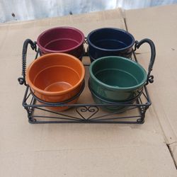 New Ceramic Sauce Bowls With Metal Rack Holder $20