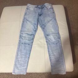 Light Wash Distressed Moto Skinny Jeans