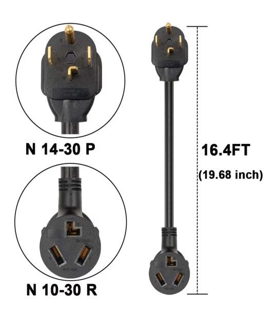1.5FT 3 Prong to 4 Prong Dryer Adapter