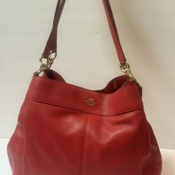 Coach Phoebe Red Soft Pebbled Leather Shoulder Bag